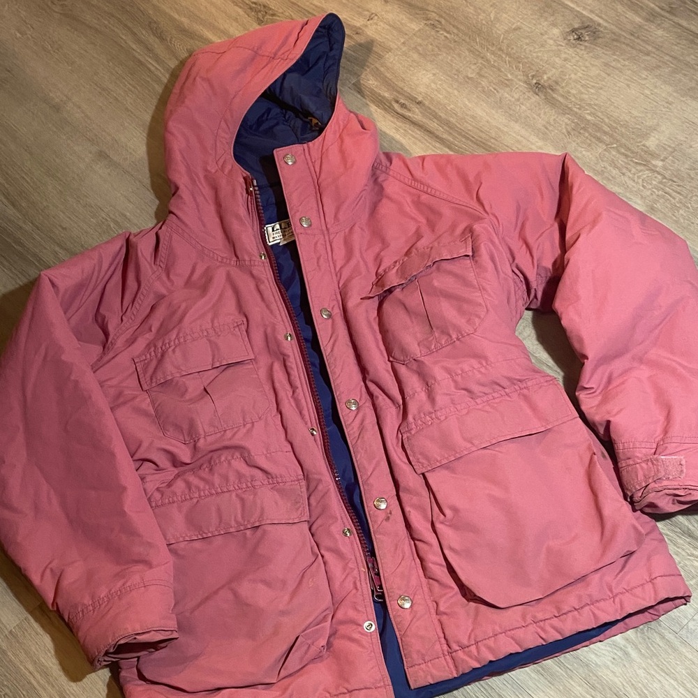 Vintage L.L. Bean Womens Pink & Navy Hooded Puffer